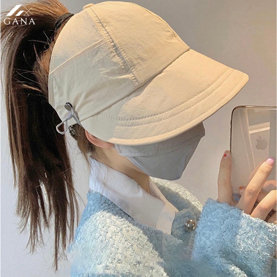 Mũ chống nắng nửa đầu Hàn Quốc Vành Rộng - Nón vành rộng có móc đeo khẩu trang buộc tóc đuôi ngựa xinh kiểu dáng mới