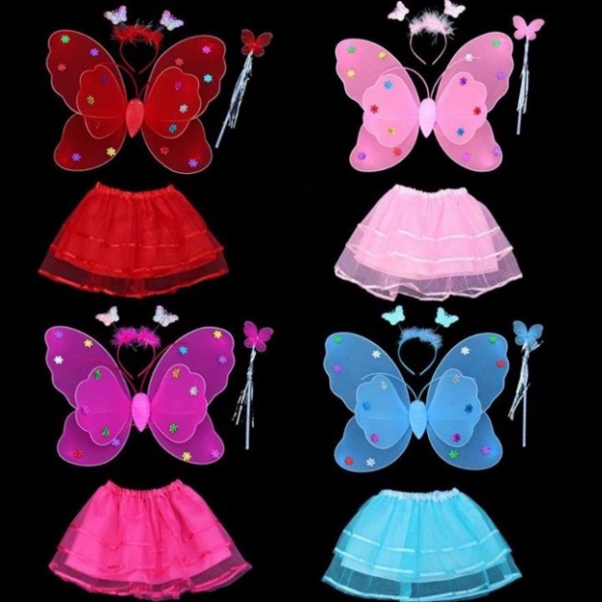 Set đồ cho bé gái vui chơi trung thu,nole,sinh nhật - Cánh tiên thiên thần kèm váy gậy và bờm cực xinh cho bé gái 2023