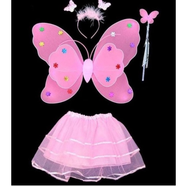 Set đồ cho bé gái vui chơi trung thu,nole,sinh nhật - Cánh tiên thiên thần kèm váy gậy và bờm cực xinh cho bé gái 2023