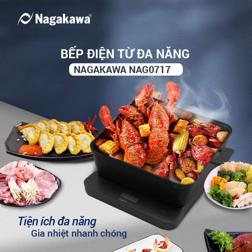 Bếp điện từ đa năng Nagakawa NAG0717 - Kèm nổi lẩu và vỉ nướng chuyên dụng - Bảo hành 12 tháng