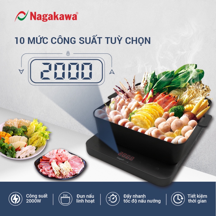 Bếp điện từ đa năng Nagakawa NAG0717 - Kèm nổi lẩu và vỉ nướng chuyên dụng - Bảo hành 12 tháng