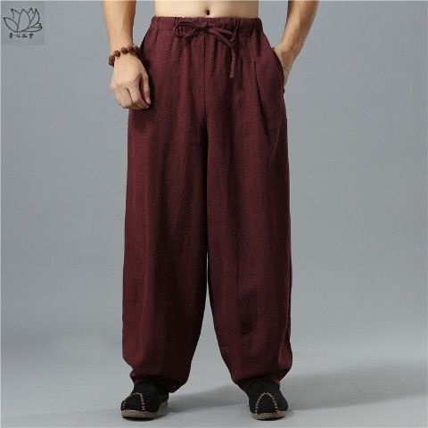 Hàng Có Sẵn! Hàng Có Sẵn!Phong cách dân tộc mùa xuân và mùa hè cotton linen giản dị rộng rãi kích thước lớn bloomers đàn ông trung quốc s wide-leg quần