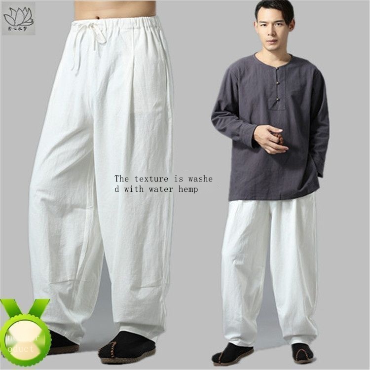 Hàng Có Sẵn! Hàng Có Sẵn!Phong cách dân tộc mùa xuân và mùa hè cotton linen giản dị rộng rãi kích thước lớn bloomers đàn ông trung quốc s wide-leg quần