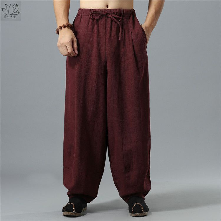 Hàng Có Sẵn! Hàng Có Sẵn!Phong cách dân tộc mùa xuân và mùa hè cotton linen giản dị rộng rãi kích thước lớn bloomers đàn ông trung quốc s wide-leg quần