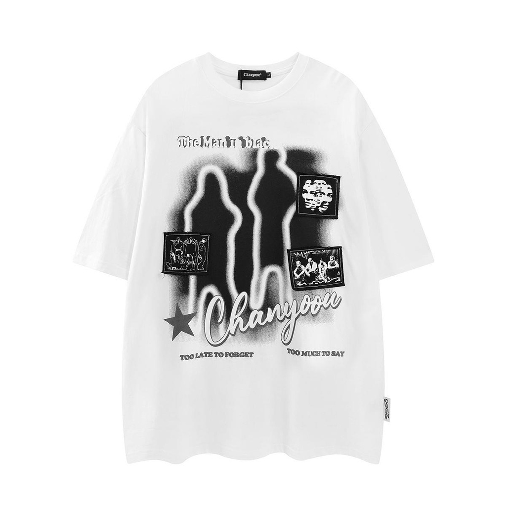 Áo Thun Tay Ngắn Cổ Tròn Dáng Rộng Thêu Hình Phong Cách Hip Hop Đường Phố Mỹ Cá Tính Cho Nam