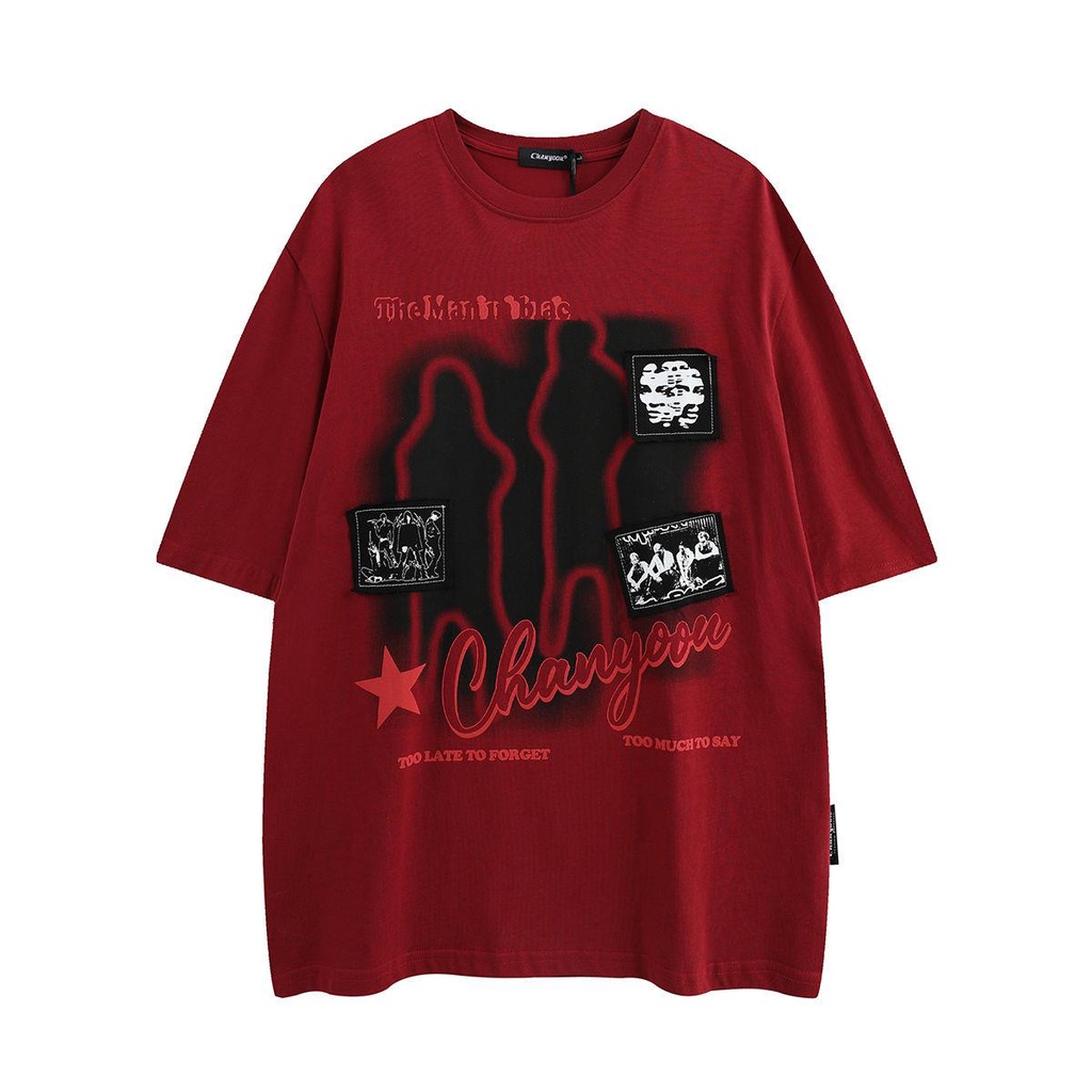 Áo Thun Tay Ngắn Cổ Tròn Dáng Rộng Thêu Hình Phong Cách Hip Hop Đường Phố Mỹ Cá Tính Cho Nam