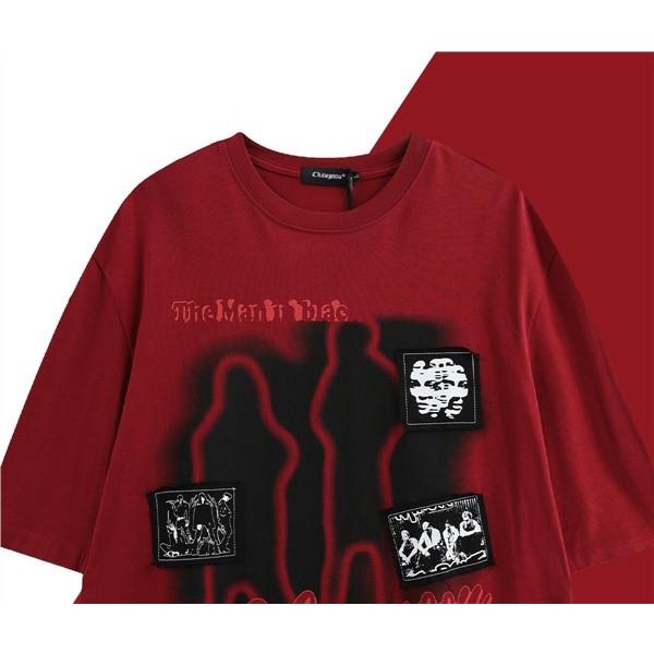 Áo Thun Tay Ngắn Cổ Tròn Dáng Rộng Thêu Hình Phong Cách Hip Hop Đường Phố Mỹ Cá Tính Cho Nam