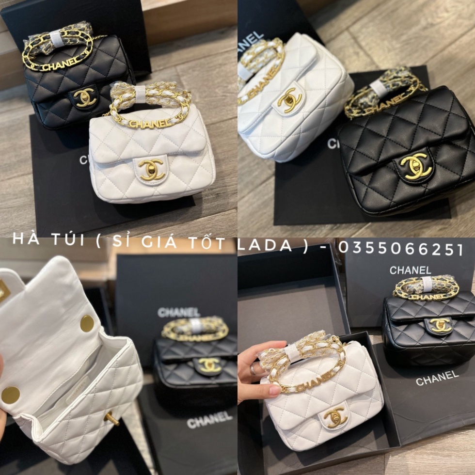 Túi Cha neo quai tròn chữ trần ô trám mềm Sz 19 ( Có hộp ) - Hà Túi