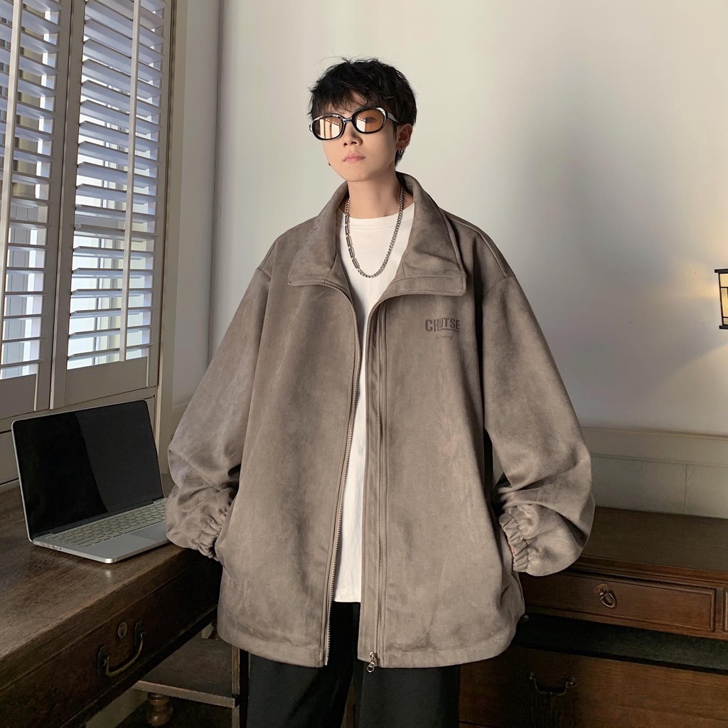 Áo Khoác Da Lộn Phong Cách Đường Phố Mỹ Cá Tính Cho Nam