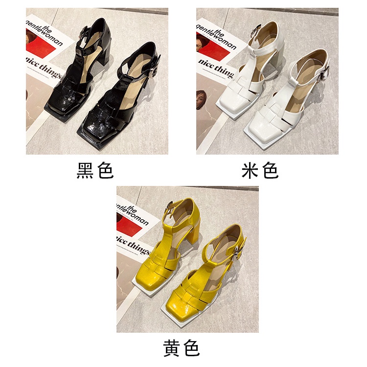 Giày Sandal Cao Gót Da Bóng Mũi Vuông Thời Trang Xuân Hè 2023 Mới Cho Nữ