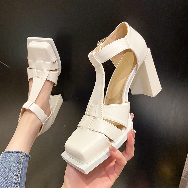 Giày Sandal Cao Gót Da Bóng Mũi Vuông Thời Trang Xuân Hè 2023 Mới Cho Nữ