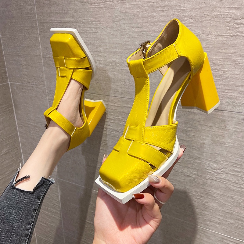 Giày Sandal Cao Gót Da Bóng Mũi Vuông Thời Trang Xuân Hè 2023 Mới Cho Nữ