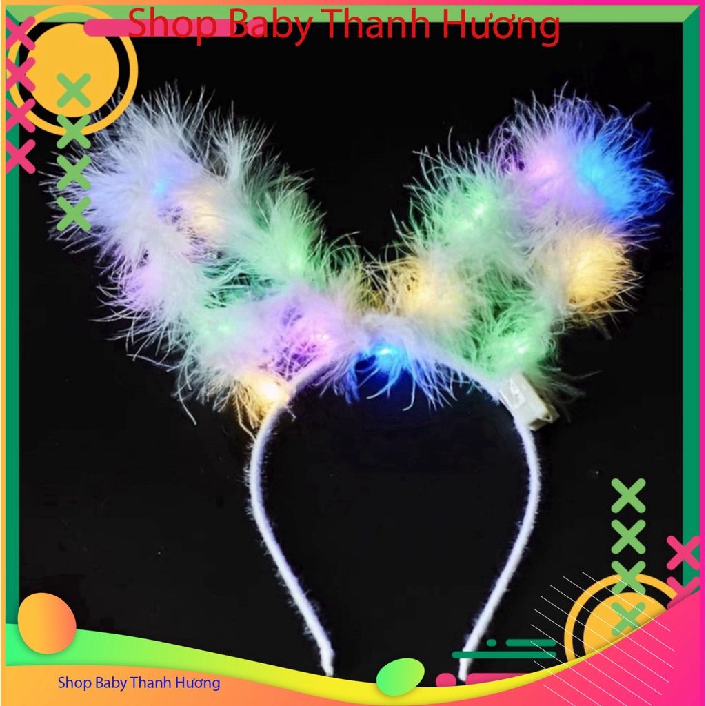 Bờm tai thỏ lông thú có LED lấp láy 3 chế độ, 5 màu sắc, thích hợp cho Trung thu, Noel và các tiệc tùng ban đêm