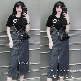 Đầm body đen phối bò kéo khoá dáng dài xẻ tà giữa sang trọng bebedoll