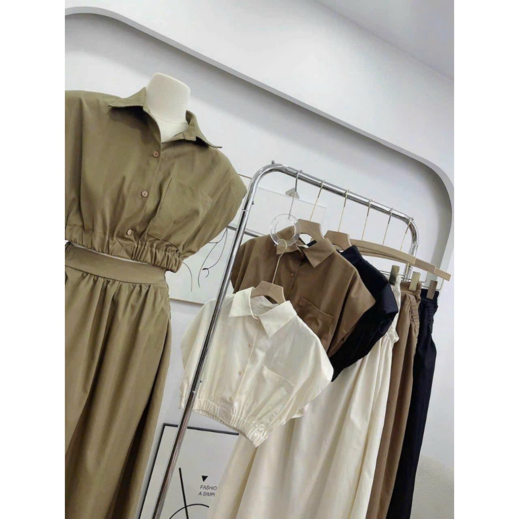 Sét Áo Sơ Mi Cánh Dơi Sát Nách Kèm Quần Ống Xuông Dáng Dài LT358 TEROMI HOA TOC