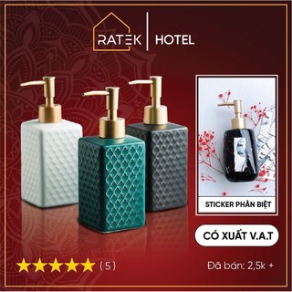 Bình Đựng Sữa Tắm dầu gội vuông,nước rửa tay 360ml Bằng Gốm Sứ Cao Cấp CS02