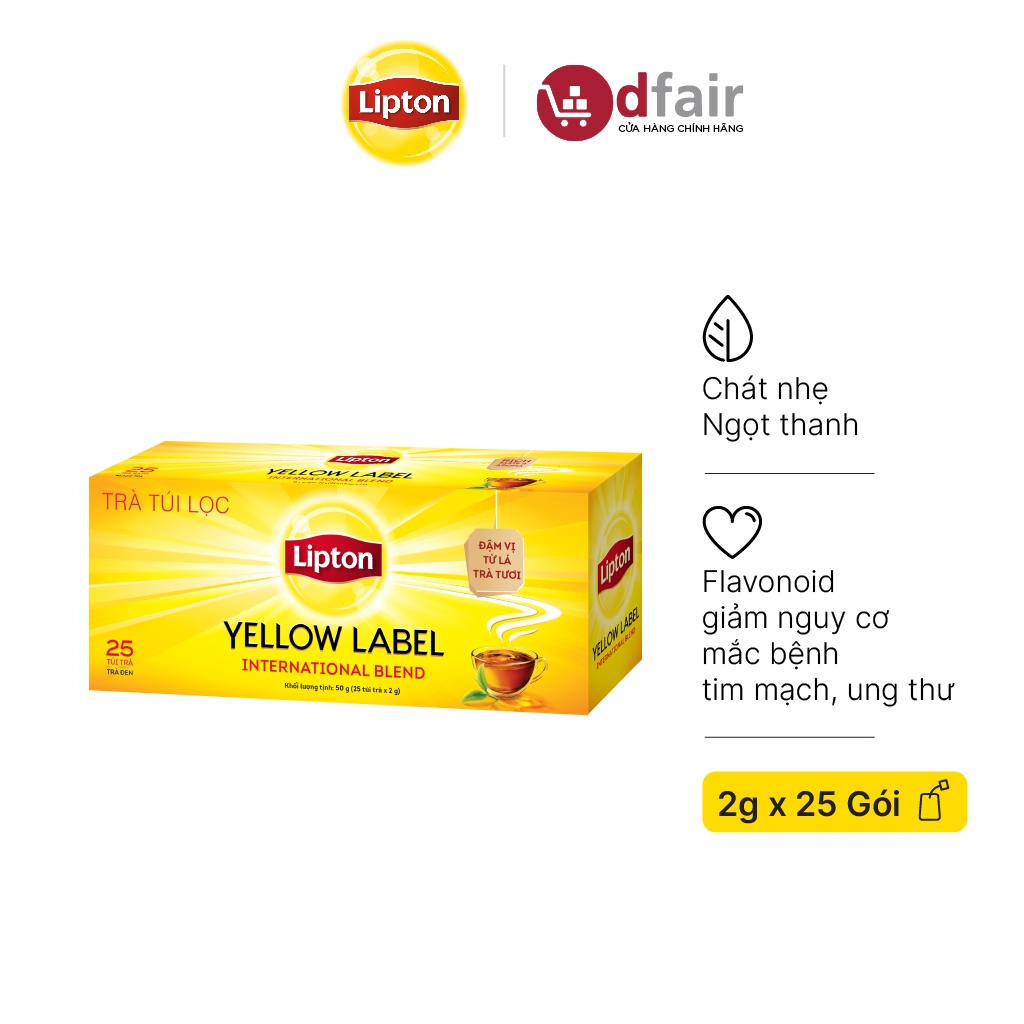 Hộp 25 Gói Trà Túi Lọc Lipton Nhãn Vàng 2g/gói