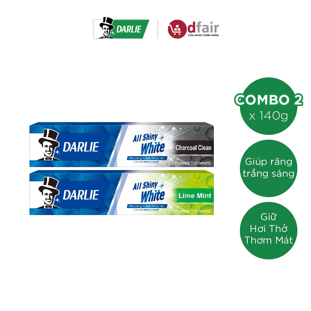 Bộ 2 Kem Đánh Răng Darlie All Shiny White (Charcoal Clean + Lime Mint) 140g/tuýp