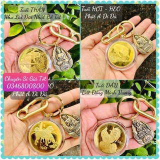 [Cực Đẹp] Móc khóa 12 Con Giáp Đồng Xu Phong Thủy - Mặt Chữ LỘC + Thẻ bài Đồng Thau 8 Vị Phật Hộ Mệnh Phù Trợ