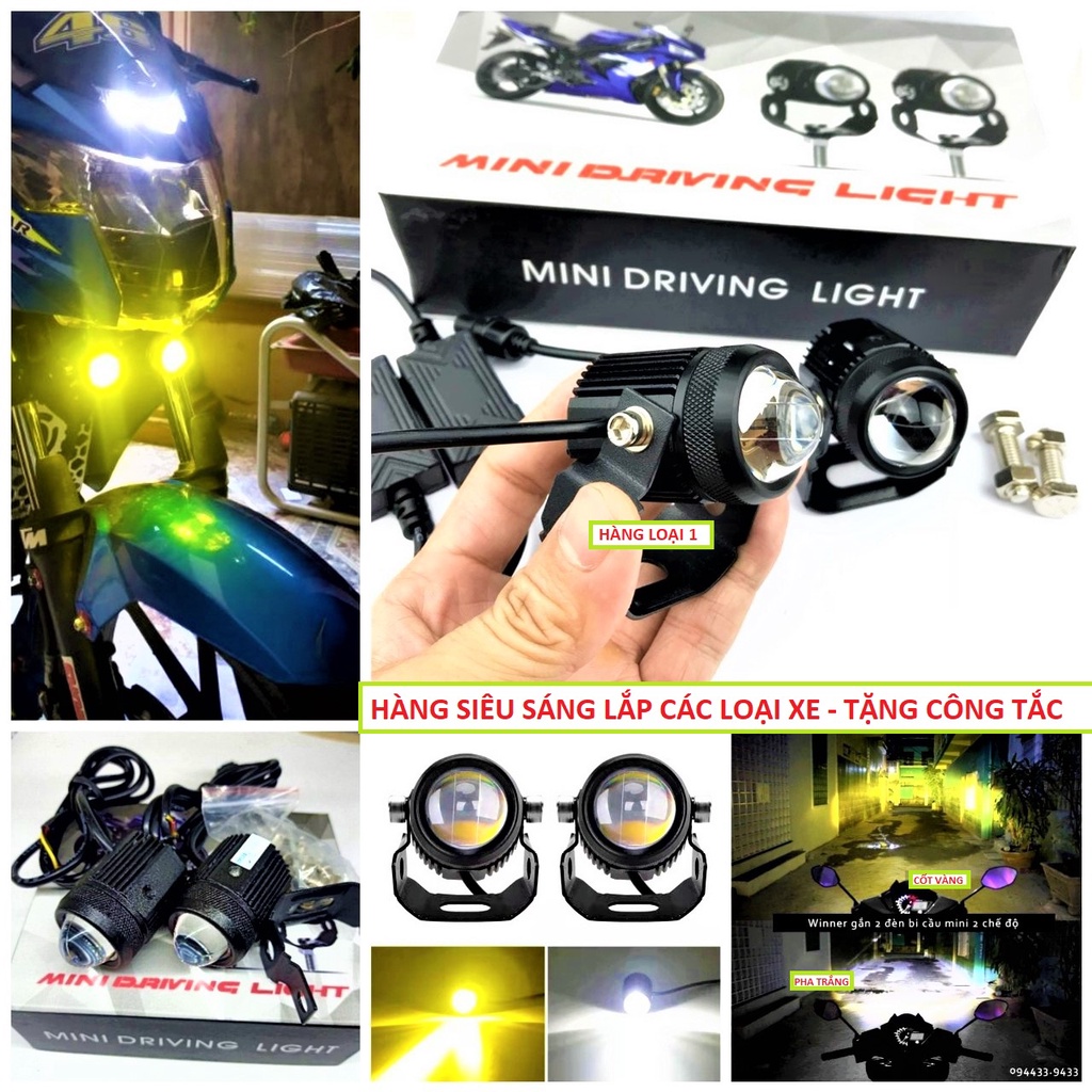 Chính Hãng đèn xe máy siêu sáng đèn led xe máy đèn trợ sáng xe máy bi cầu cho mô tô đèn xe led Cos Vàng Trắng