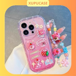 Ốp lưng iphone mẫu Gấu Dâu (Nhỏ) gắn Stick kèm dây cao cấp  7plus/8plus/x/xs/xsmax/11/12/13/14/pro/plus/promax