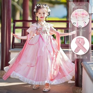 Đầm Hán phục mùa hè phong cách cổ trang thời Đường Trung Quốc siêu cổ tích cho bé gái