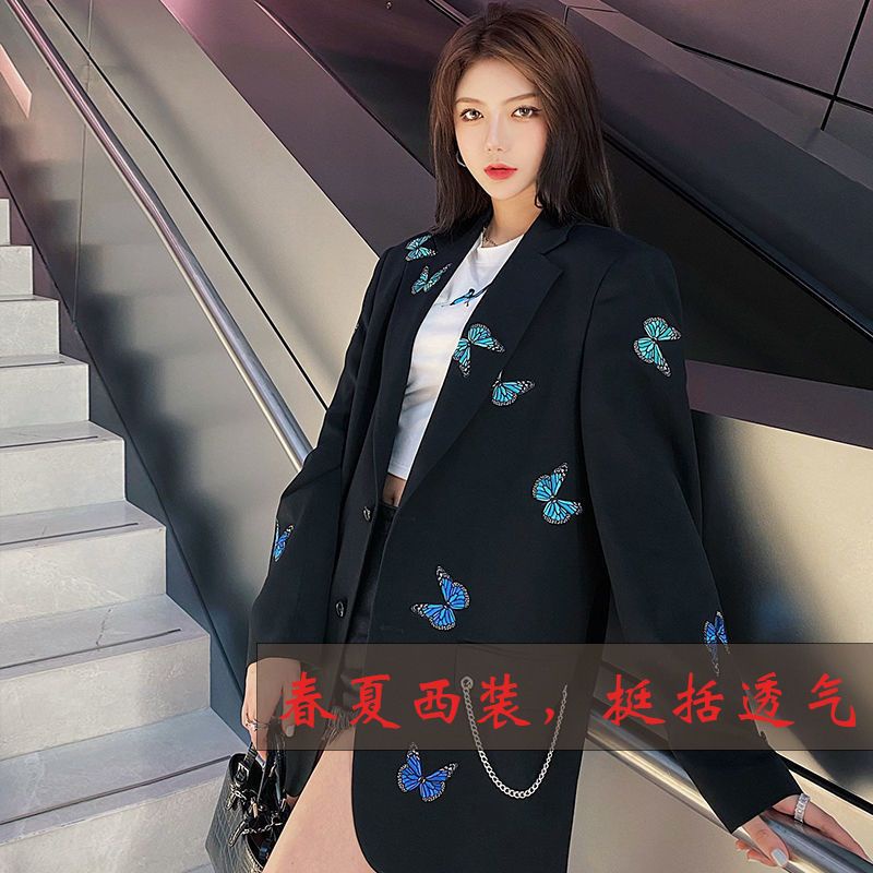 Áo Khoác Dáng Rộng Thêu Hình Bướm Phong Cách Mới Hợp Thời Trang Cho Nữ