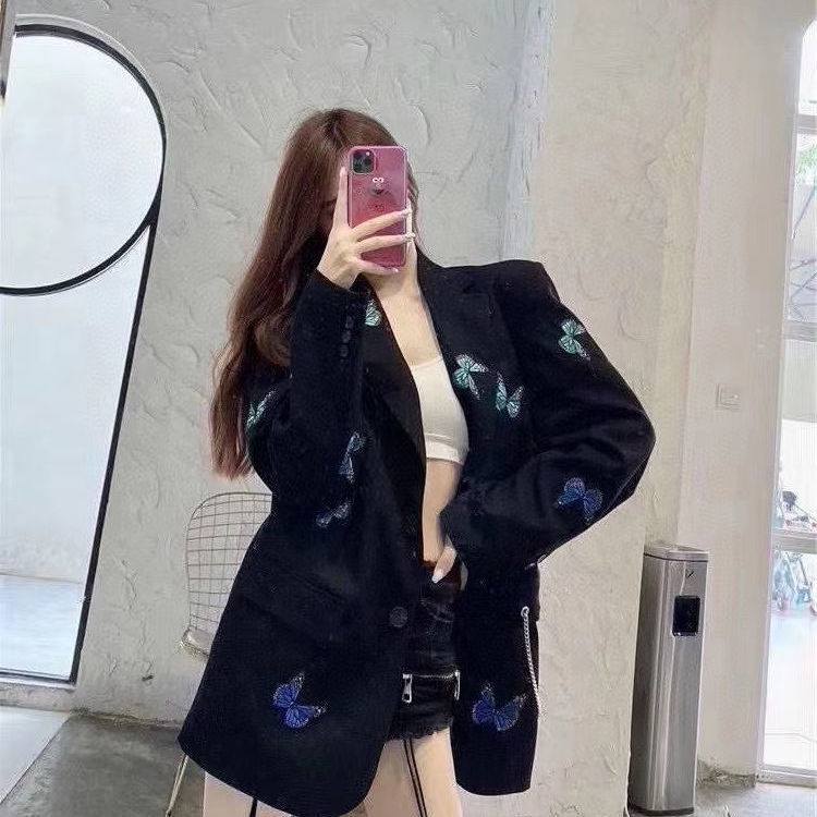 Áo Khoác Dáng Rộng Thêu Hình Bướm Phong Cách Mới Hợp Thời Trang Cho Nữ