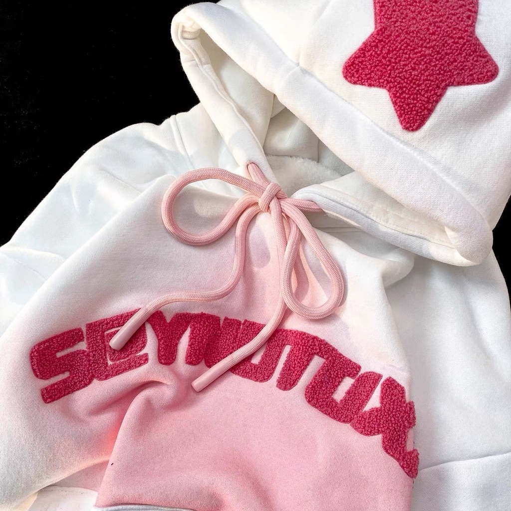 Áo Sweatshirt Có Mũ Trùm Đầu Thêu Hình Ngôi Sao Năm Cánh Màu Gradient Cao Cấp Dành Cho Cặp Đô
