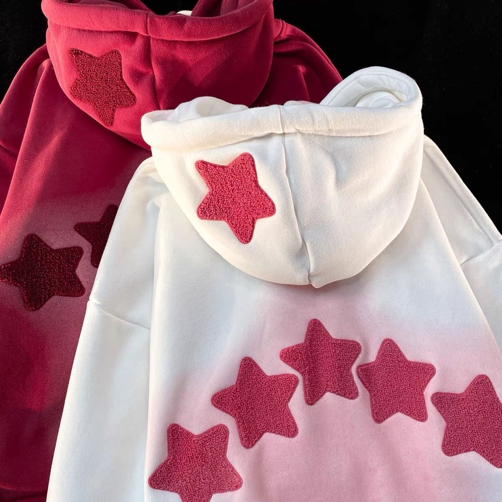 Áo Sweatshirt Có Mũ Trùm Đầu Thêu Hình Ngôi Sao Năm Cánh Màu Gradient Cao Cấp Dành Cho Cặp Đô