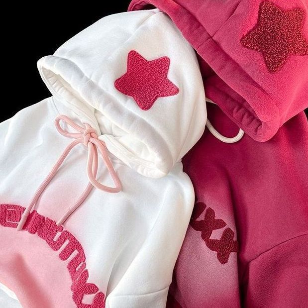 Áo Sweatshirt Có Mũ Trùm Đầu Thêu Hình Ngôi Sao Năm Cánh Màu Gradient Cao Cấp Dành Cho Cặp Đô