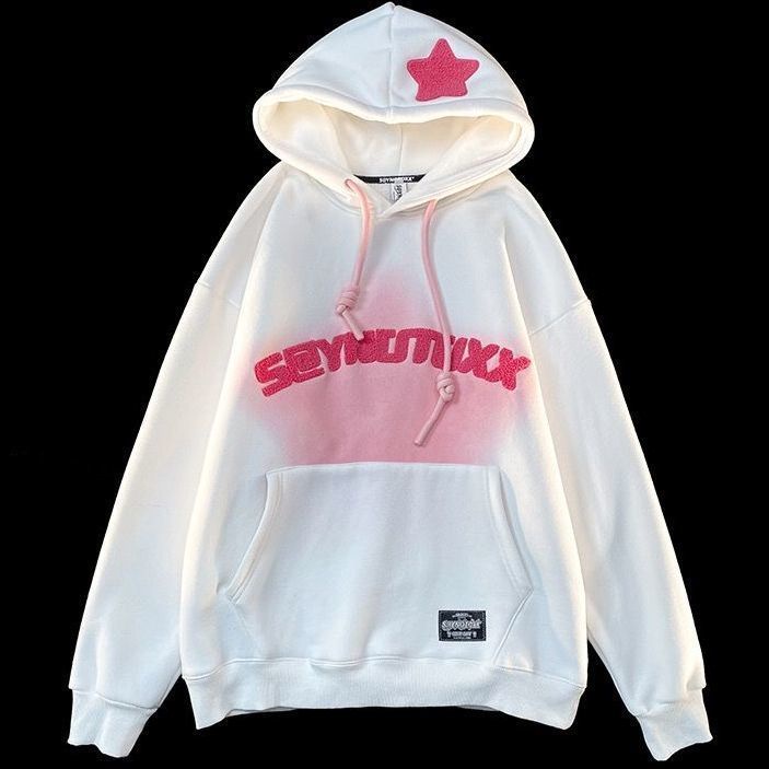 Áo Sweatshirt Có Mũ Trùm Đầu Thêu Hình Ngôi Sao Năm Cánh Màu Gradient Cao Cấp Dành Cho Cặp Đô