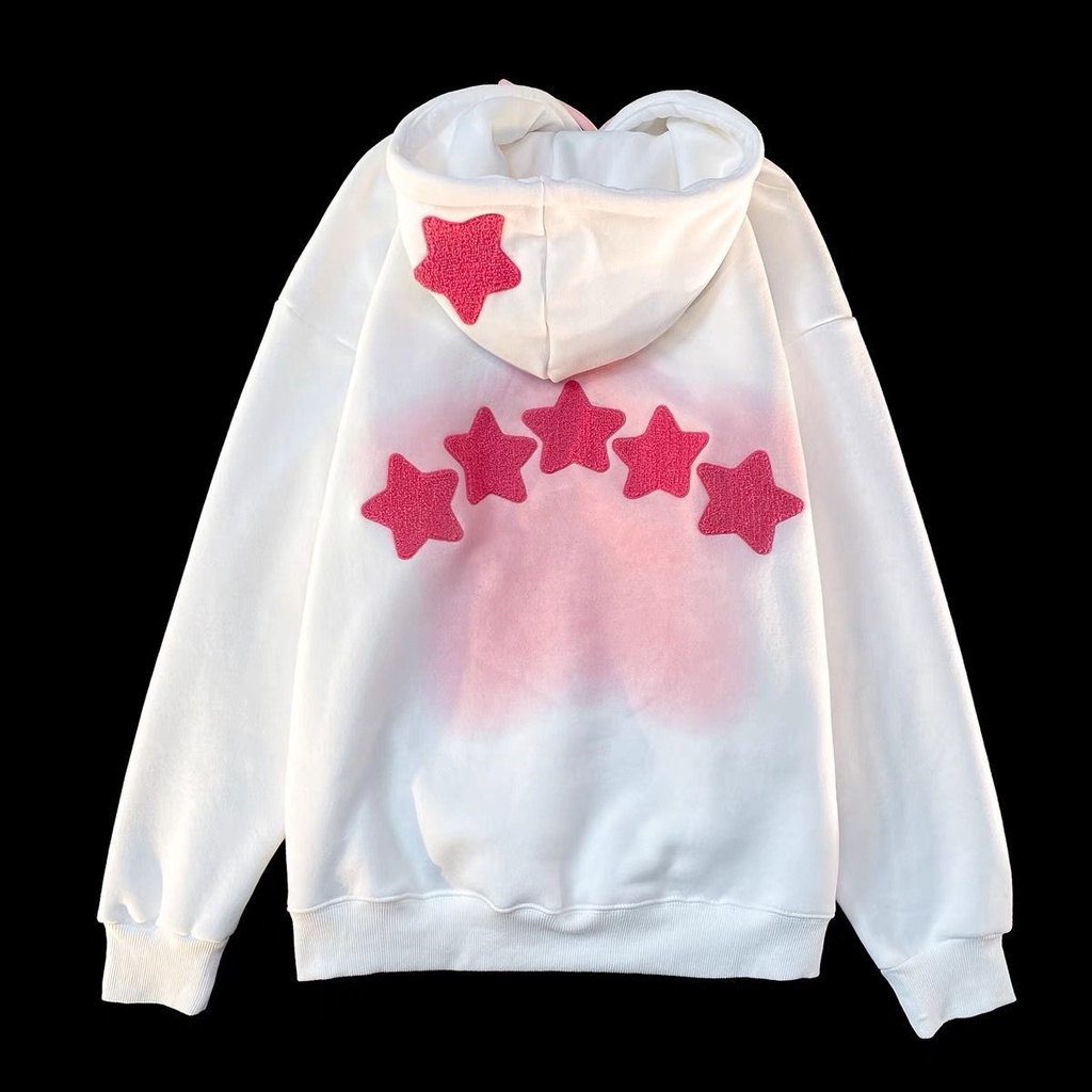 Áo Sweatshirt Có Mũ Trùm Đầu Thêu Hình Ngôi Sao Năm Cánh Màu Gradient Cao Cấp Dành Cho Cặp Đô