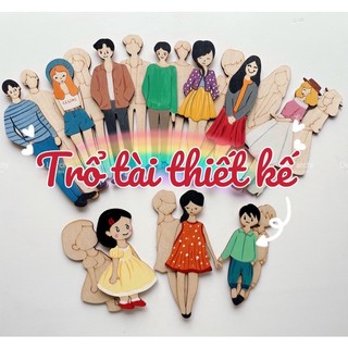 Bộ búp bê gỗ tô màu cho bé - Nhà thiết kế thời trang tương lai gồm 20 hình gỗ cho bé thoả sức sáng tạo