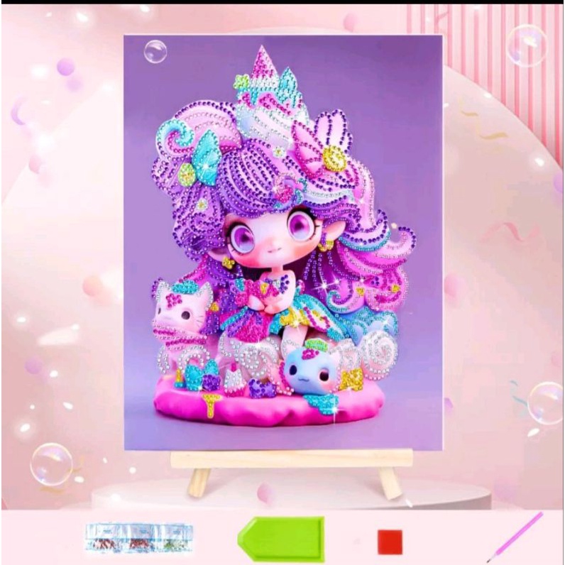 Tranh Đính Đá Phát Sáng 5D Hình Búp Bê