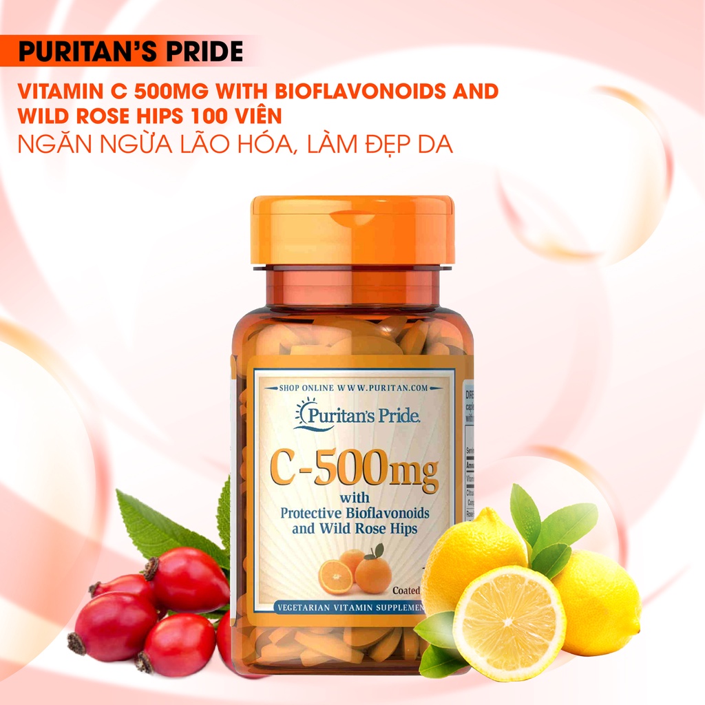 Bổ sung Vitamin C-500 mg with Bioflavonoids & Rose Hips, hỗ trợ làm đẹp da, tăng cường hệ miễn dịch