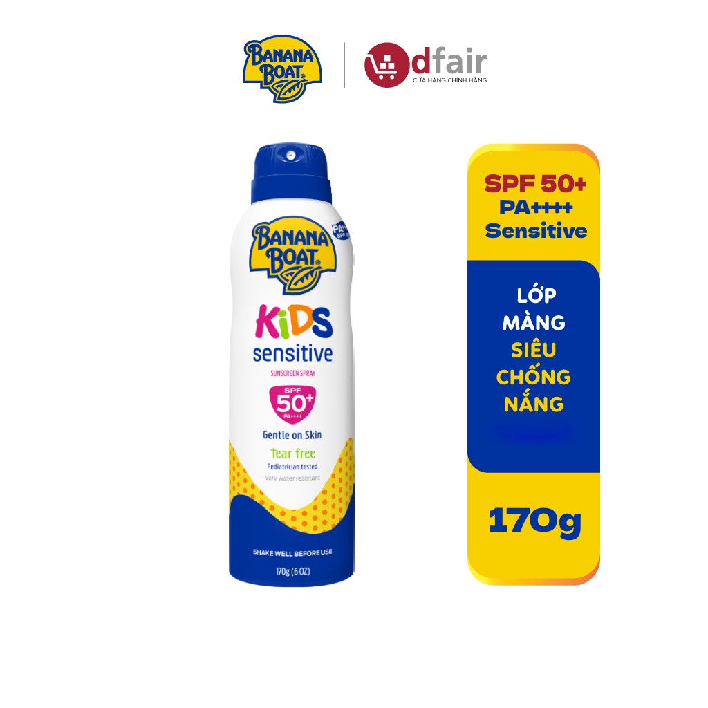 Xịt Chống Nắng Trẻ Em Banana Boat Kids Sensitive SPF50+ Sunscreen Spray 170g
