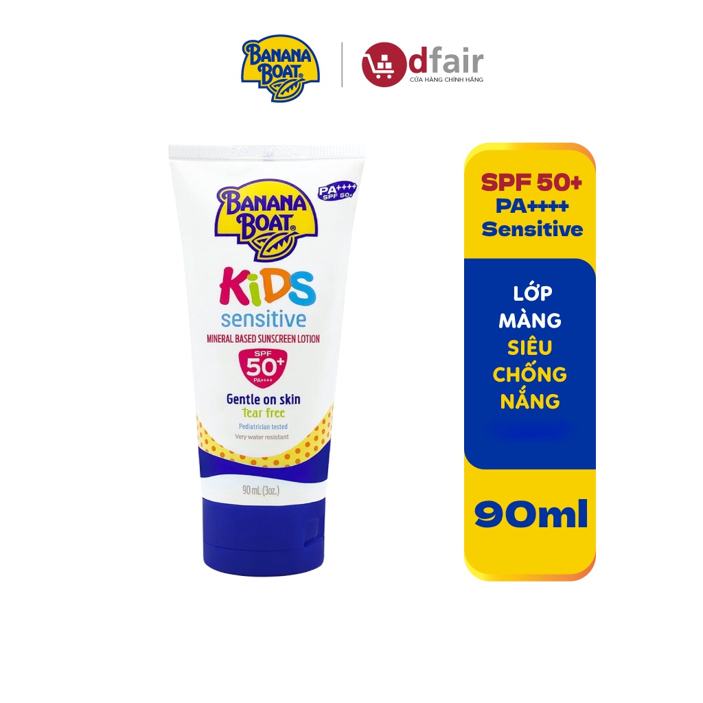 Kem Chống Nắng Trẻ Em Banana Boat Kids Sensitive Mineral Based Sunscreen Lotion SPF 50+ PA++++ 90ML
