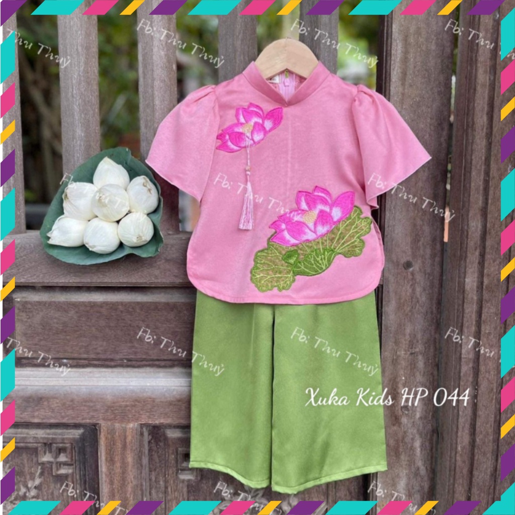 Bộ y phục bà khoác lác sen tay phồng cho bé gái diện Trung Thu, chụp hình sen xinh xẻo 10-20kg Hdkidsfashion