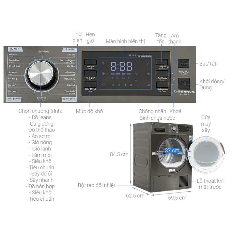 cam kết chính hãng Máy Sấy Quần Áo Ngưng Tụ Casper 8kg Model TD-80CGB ( Chính Hãng - Giao Lắp Miễn Phí Hà Nội) (lắp đặt