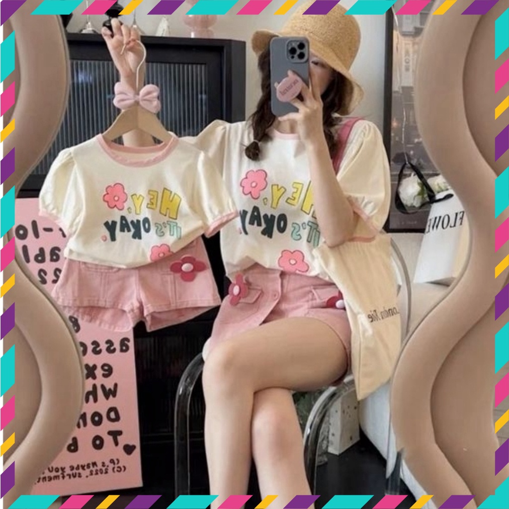 Bộ đôi mẹ và bé gái đính hoa xinh xẻo Set y phục cặp cho mẹ con Hdkidsfashion