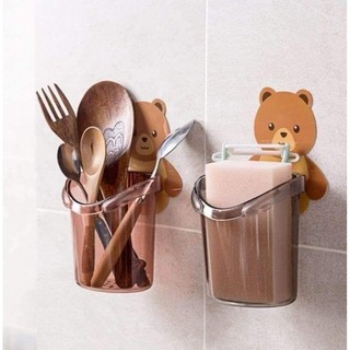 Cốc gấu dán tường đựng bàn chải
