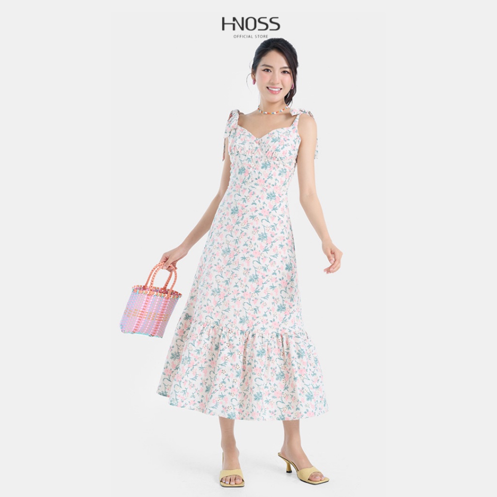 Đầm Maxi Nữ Thời Trang HNOSS Vai Cột Nơ HNDDA016