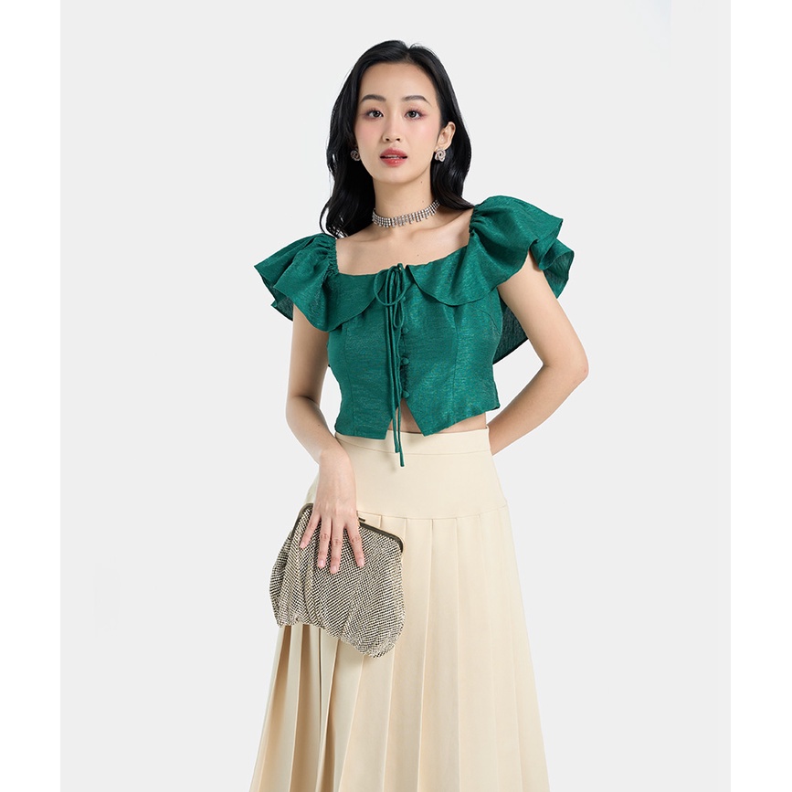 Áo Crop Top Nữ Thời Trang HNOSS Tay Bèo Buộc Nơ HNAKI069