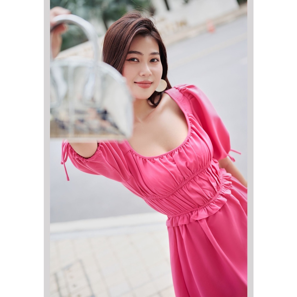 Đầm Xoè Nữ Thời Trang HNOSS Tay Lưng Nhún Thun Eo HNDLU061