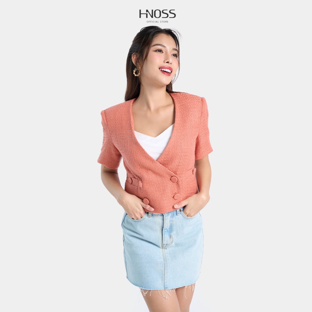 Áo Blazer Nữ Thời Trang HNOSS Crop Ngắn Tay HNKHC005