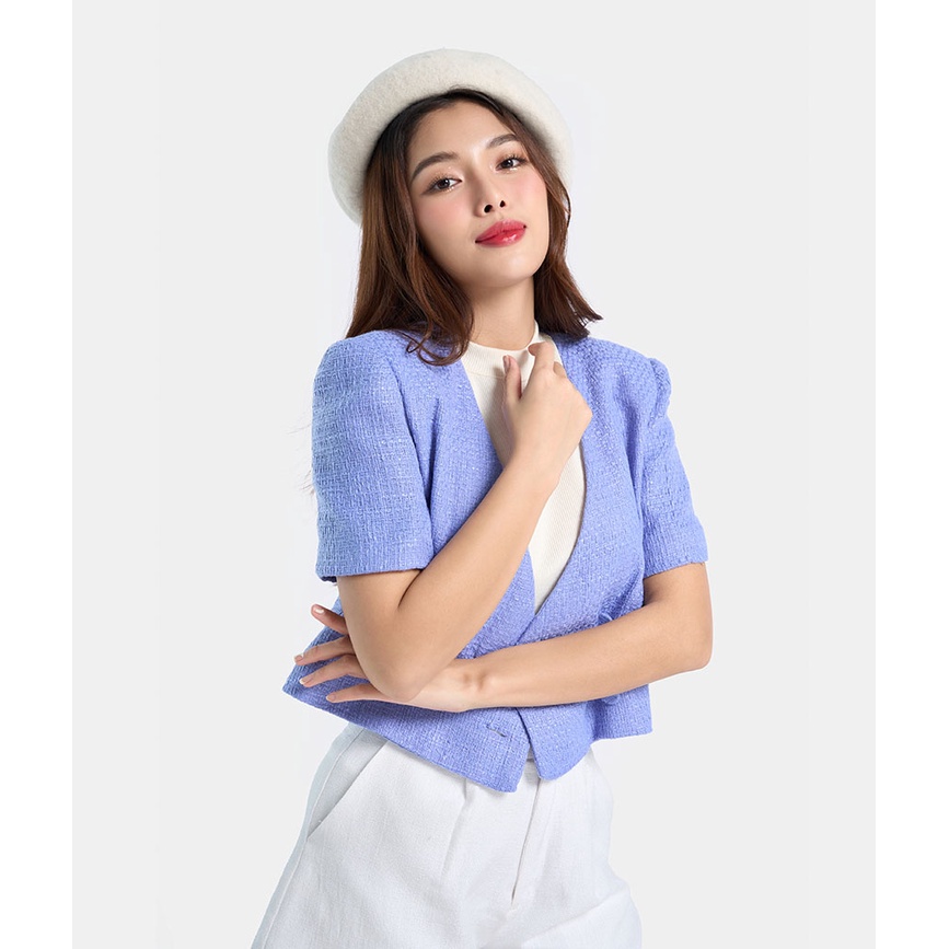 Áo Blazer Nữ Thời Trang HNOSS Crop Ngắn Tay HNKHC005