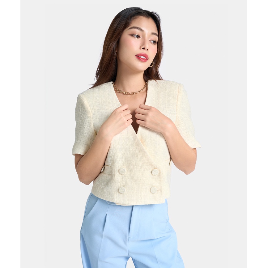 Áo Blazer Nữ Thời Trang HNOSS Crop Ngắn Tay HNKHC005