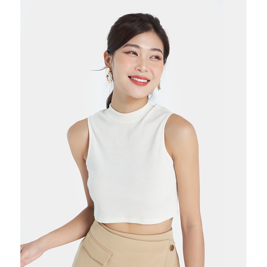 Áo croptop nữ trơn HNOSS cổ yếm form ôm AKI011