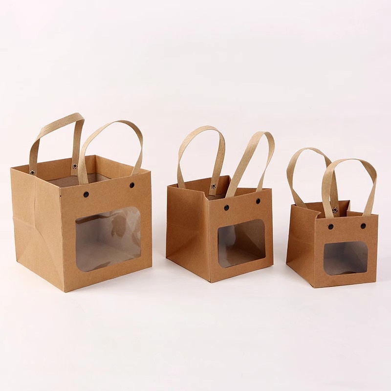 Túi đựng quà khối vuông 1 mặt trong suốt quai cói Hy Hy Store